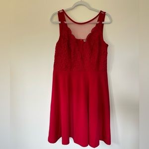 Red Knee Length Dress with Lace Detailing